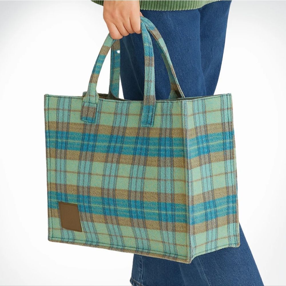 NWT Sandro Tartan Kasbah Wool Tote Blue And Green Large With Handles - Picture 16 of 16
